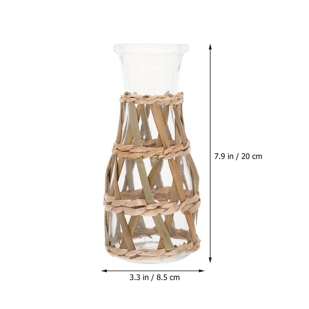 Straw Woven Glass Vase for Flowers Dried Fresh Hydroponics Plants Desktop Table Centerpiece Rustic Farmhouse Home Decor Flower