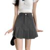 2024 Plus Size Grey High-Waisted A-Line Pleated Skirt - Tummy Slimming & Concealing Mini Skirt for Women