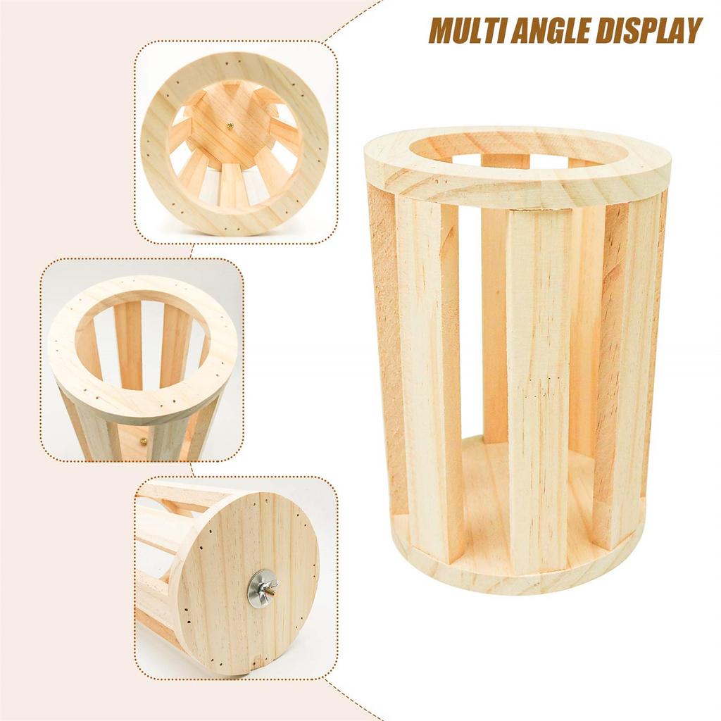 Rabbit Guinea Pigs Pet Animal Feeder Assessories Chinchilla Food Hay Bin Dispenser Hay Rack Food Bowl Cylindrical Wood Mountable
