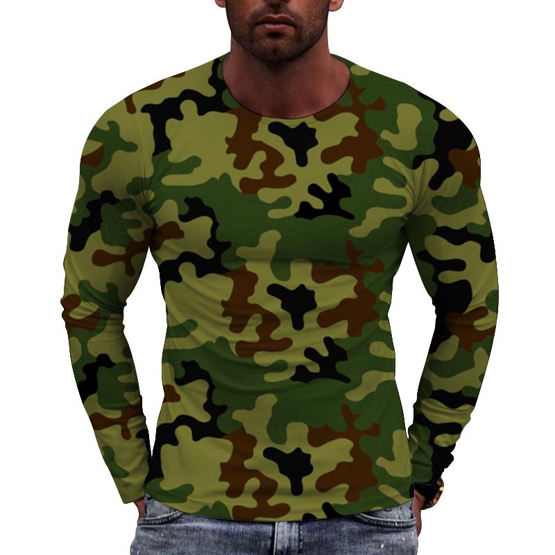 Europäisches Camouflage-Bild Herren Langarm-T-Shirt Lässig Bedruckte T-Shirts Hip-Hop Persönlichkeit Rundhals Schnelltrocknende Oberteile
