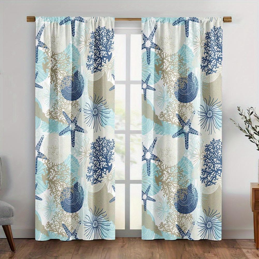 

2pc Starfish and coral pattern printed curtains polyester fabric machine washable suitable for bedroom living room decoration 100*130 HOOK 1pcs
