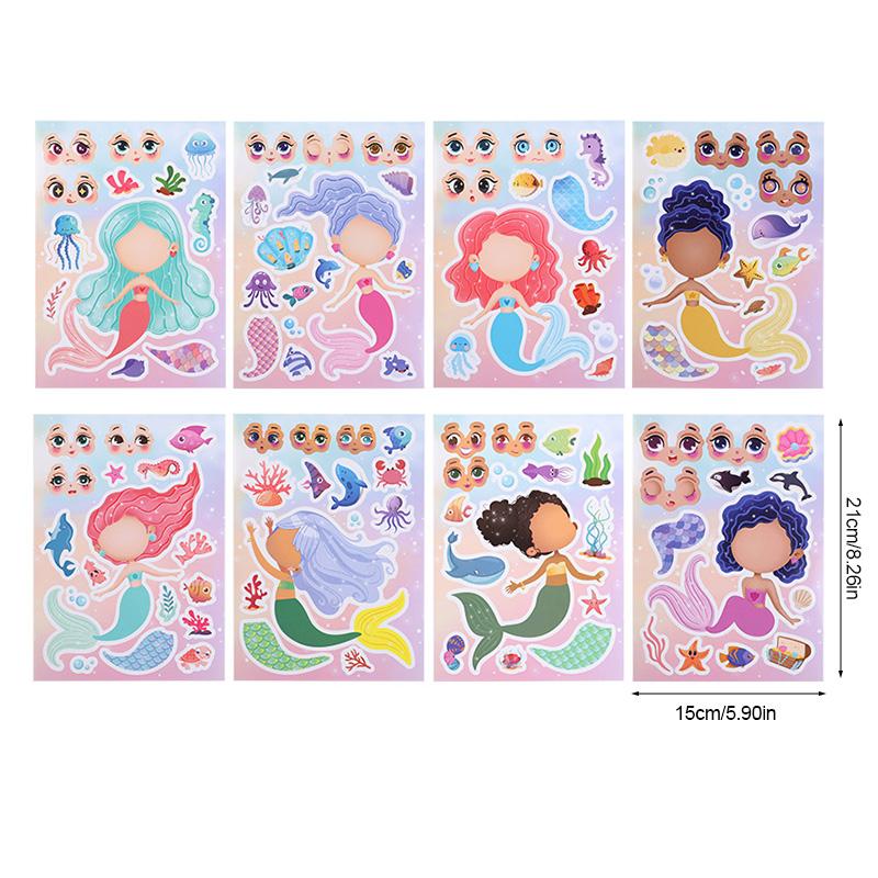 

8Sheets Make Your Own Mermaid Stickers For Kids Funny Make a Face Jigsaw Children Girls Puzzle Sticker DIY Games Party Favor