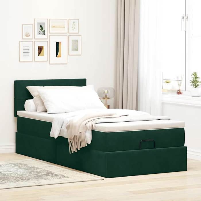 Maison Exclusive - Lit ottoman avec matelas et LED Vert foncé 80x200cm velours
