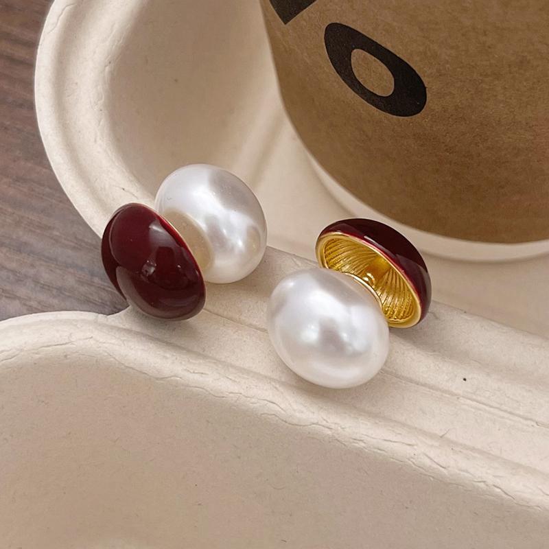 

PONYKISS Sterling Silver Pearl Enamel Geometric Stud Earring for Women Minimalist Trendy Fine Detachable Accessories