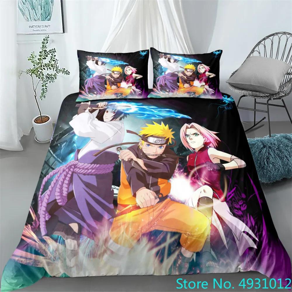 N-Naruto Påslakan Set Anime Kuddfodral Täckeöverdrag Sängkläder Påse Set Queen King Size 3D Digitaltryck Barn Hemtillbehör