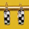 1 Pair of Women's  Hoop Earrings Enamel Checkered Circle Design Versatile for Daily Wear & Parties, Casual Jewelry