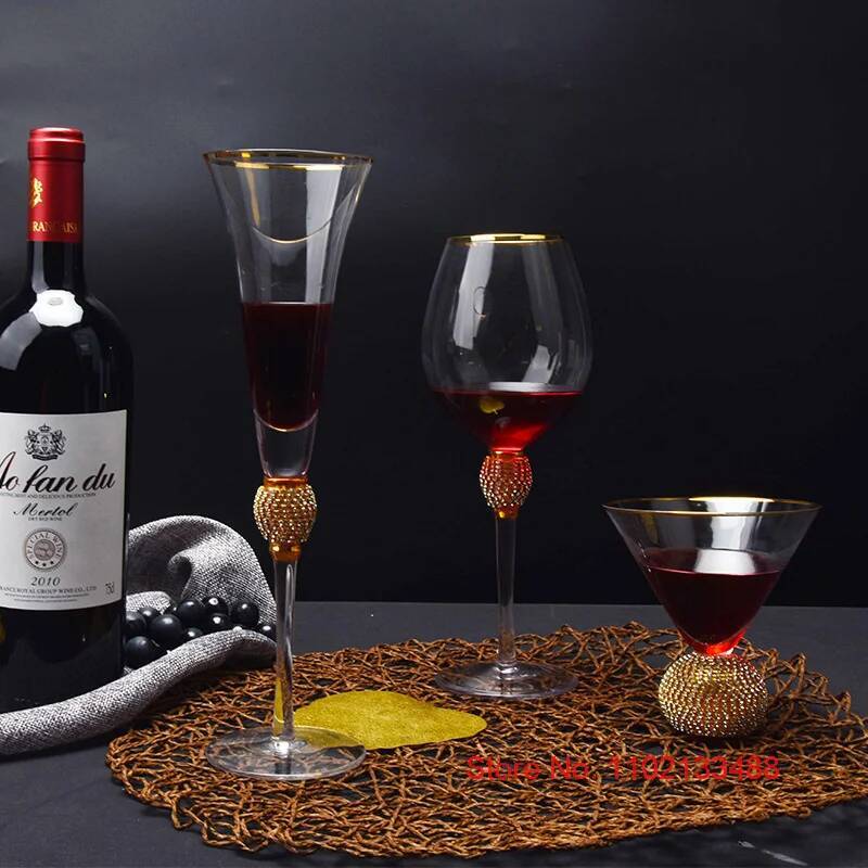 Rotweinglas mit Goldrand Diamant Cocktail Champagnerkelch Kristallweinglas Extrem Luxuriös Hochzeitsfeier Glaswaren Trinkbecher