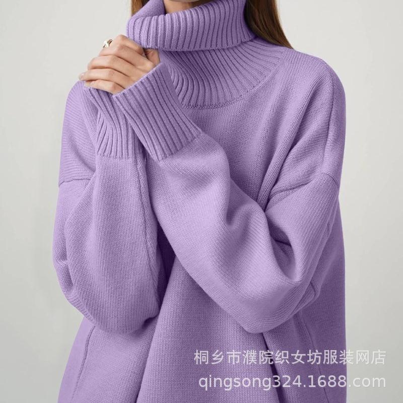 DAFIFY Women's Fashion Casual Fall Winter Solid Color Print Long Sleeve High Neck Sweaters