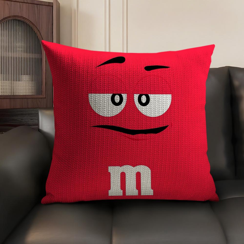 Cute Funny Art M-M&M'S Cushion Cover Summer Breathable Linen Organic Fabric Double-Sided Printing Sofa Pillow Case Home Decor