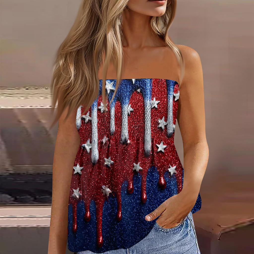 Summer Tube Tops For Women,Cute Sexy Off Shoulder Print Sleeveless T-Shirt