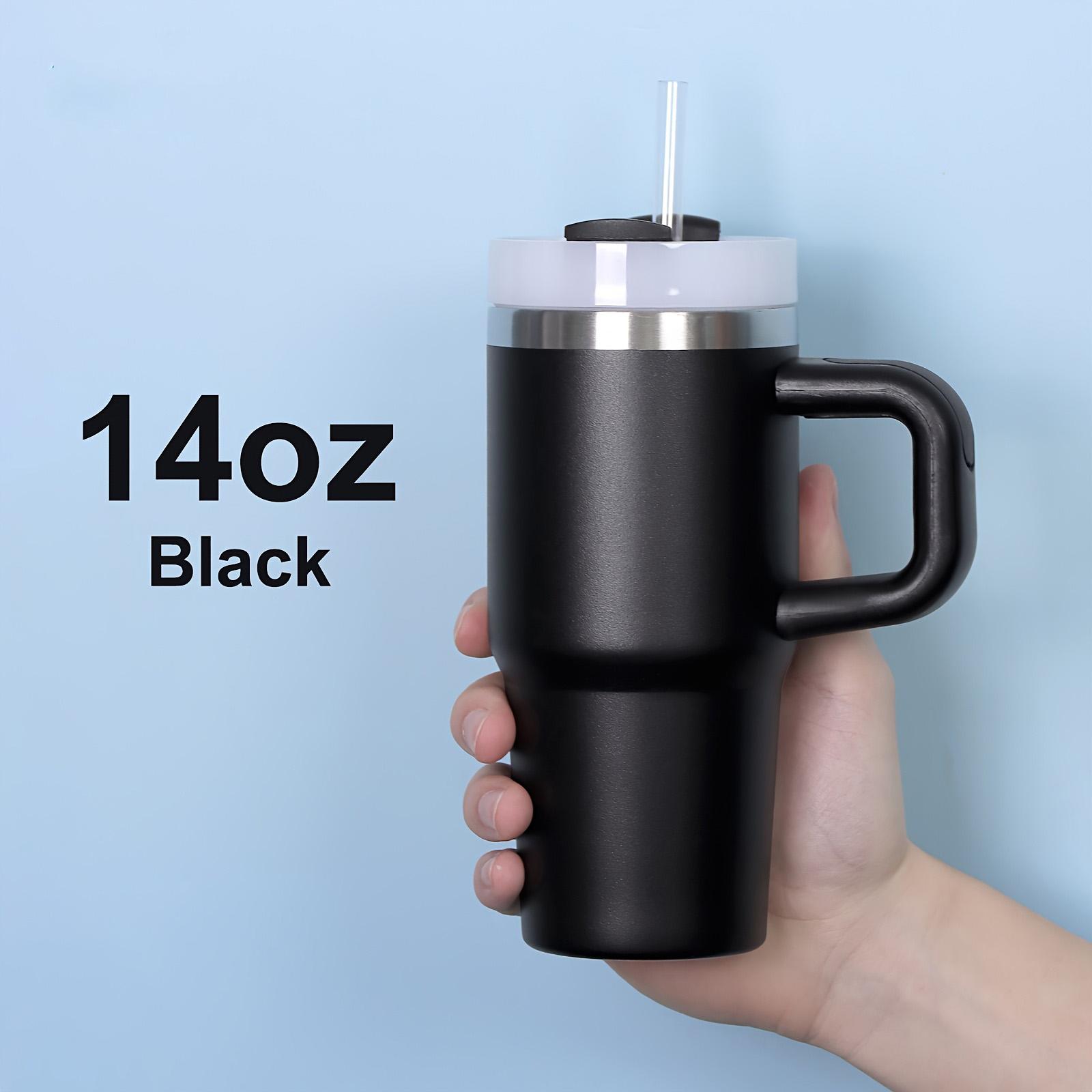 

New 14oz Double Layer 304 Stainless Steel Insulated Car Cup With Lid And Straw one size чорний