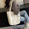 Winter Solid Vintage Canvas Shoulder Bag Fashion Leisure Art Student Handbag Large Capacity Commuter Women Tote Bag