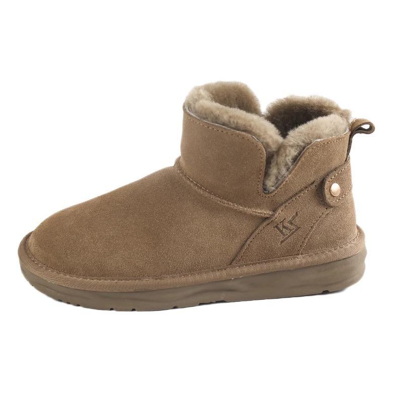 Snow boots women's new winter fur integrated fleece short tube low-top non-slip warm cotton shoes women