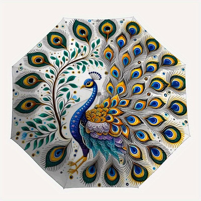 

1pc Peacock Feather Mandala Automatic Open/close, All-Season Portable Folding Umbrella for Friends, Travel, Everyday, Events yy250812161