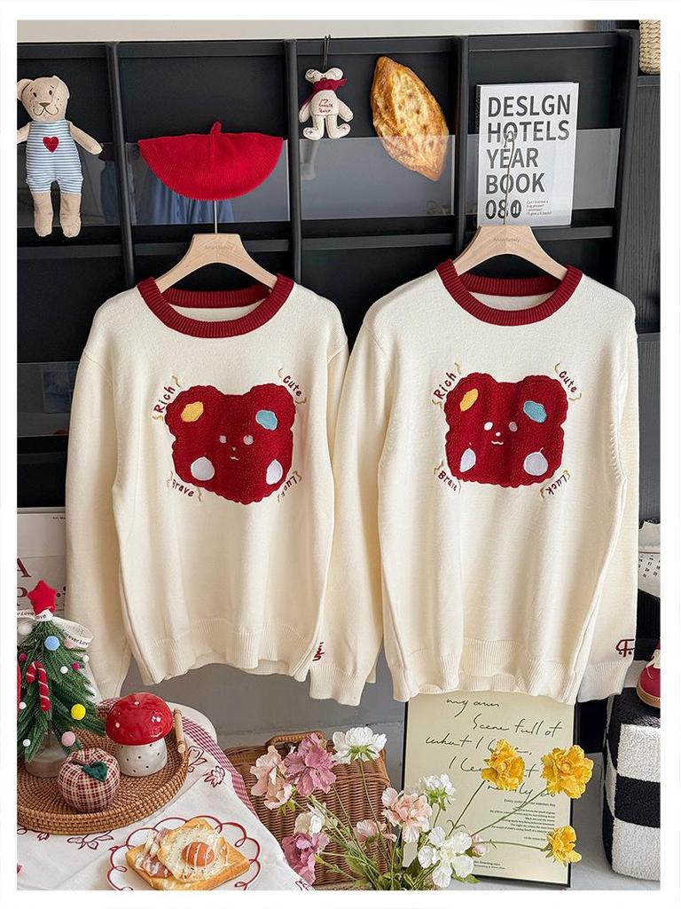 2025 Autumn/Winter Family Cartoon Knitted Sweater for First Birthday - Mother-Daughter Full Moon Outfit