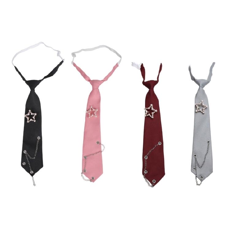 Student Pre Tied Neck Ties Preepy Look Pearls Star Metal Chain Dark Tie Cravat Neck Wear Accessories