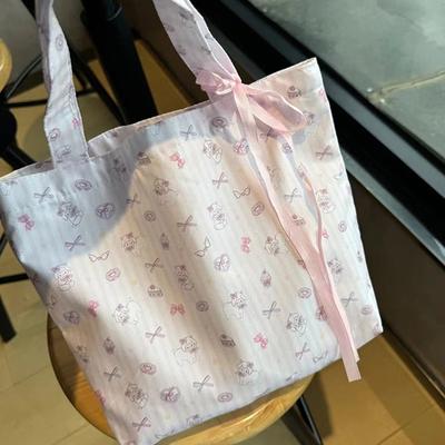 Floral Small Fresh Bow Shoulder Bag Fashionable Large Capacity Handbag Tote Bag Girls' Artistic Shopping Bag
