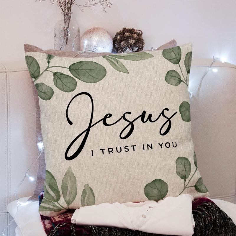 Jessica Chen Unisex Jesus I Trust In You Cushion Covers Zipper Square Sofa Pillowcase Bedroom Chair Pillow Covcers Home Living Room Decortions