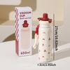 Cute Cartoon Fashion Straw Cup Large Capacity Student Dual Water Bottle, Stainless Steel Insulated Flask, Bow Bear Pattern