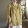 Plus Size Dames Zomer Losse Pasvorm Slankmakend Katoen Linnen Blouse met Knopen Bedrukt Patroon Casual Mode Kleding