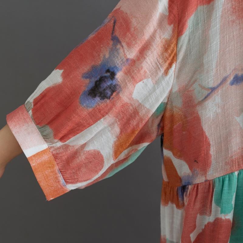 Dimanaf 2025 Letní košile nadměrné velikosti Nová halenka Dámská Knoflíky Dlouhý rukáv Volná Potisk Dámské topy