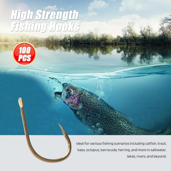 100Pcs/Box Metal Fishhook Number 3 To 12 Heavy Duty Barbed Fishing Hook Freshwater Saltwater Bass Trout Walleye Fishing Accessories