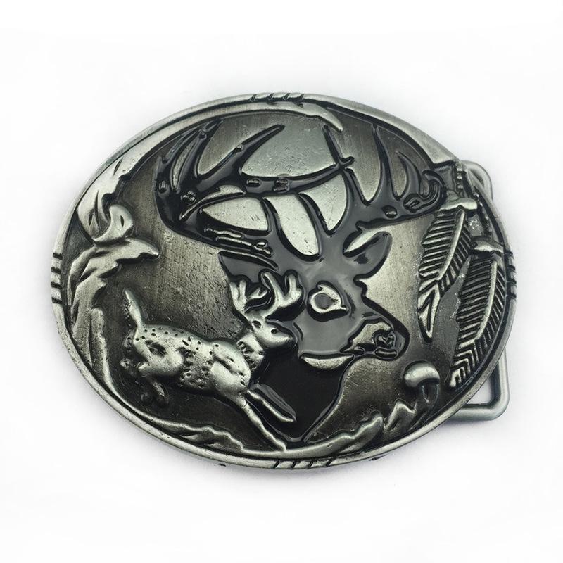 Ethnic Plum Blossom Deer Hunting Leather Belt Buckle - Fashionable Zinc Alloy Design