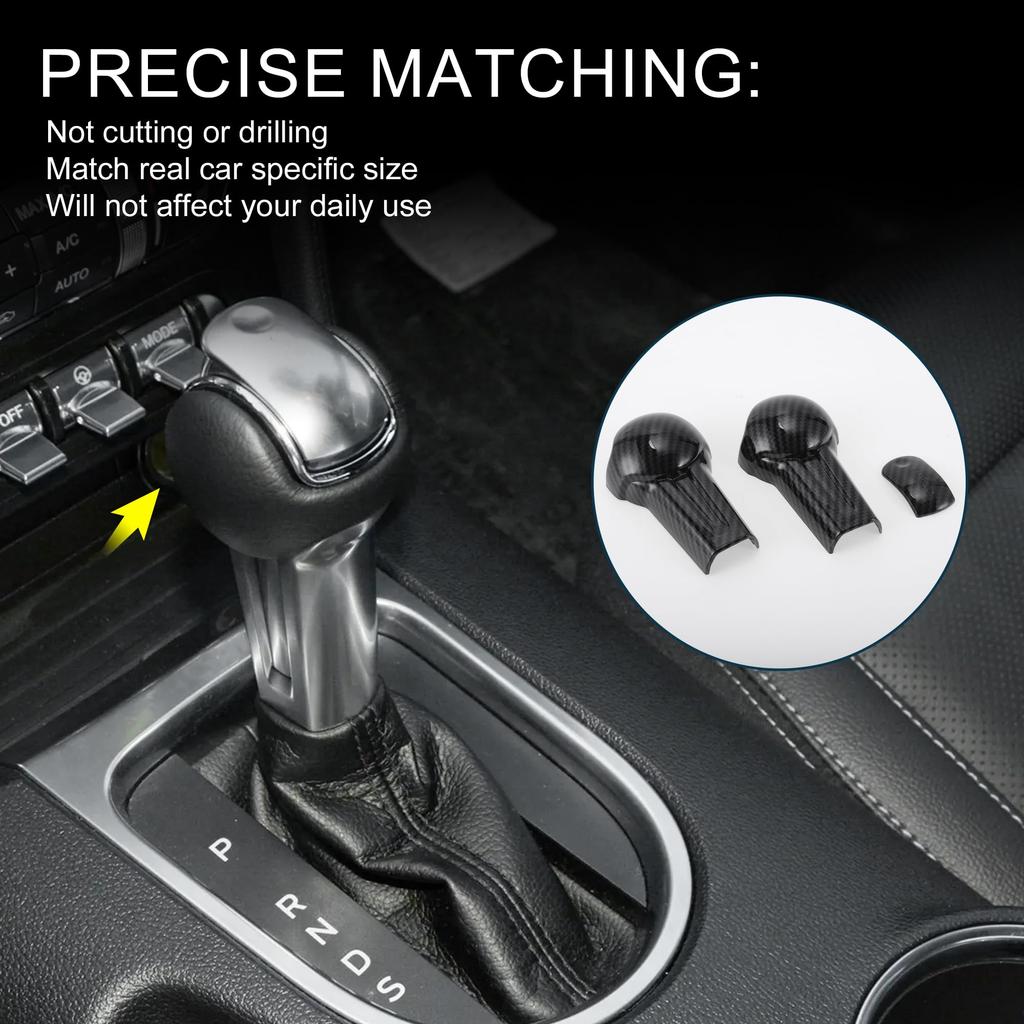 TUCKBOLD Gear Shift Knob Decorator Cover for Ford Mustang Console Interior Trim Sticker Styling Decor Carbon Fiber Black with Adhesive Backing
