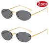 Protective Glasses 2pcs Rimless Oval Sunglasses Female Punk Metal Frame Gradient Lens Sun Glasses Multi Color Glasses UV400