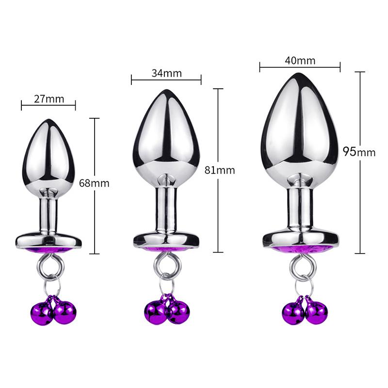 S/M/L Anal Plug Sexspielzeug Edelstahl Glattstahl Butt Plug mit Glöckchen runder Kristall Anhänger Schmuck