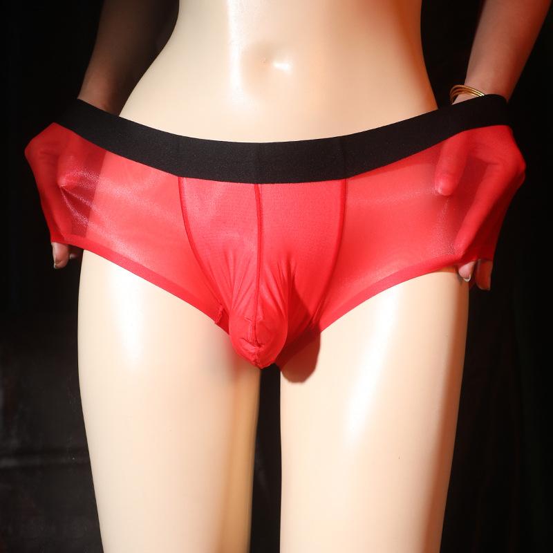Complaining about kisses, floating and silky men's briefs, skin-friendly and breathable summer ultra-thin g sexy transparent ice silk shorts