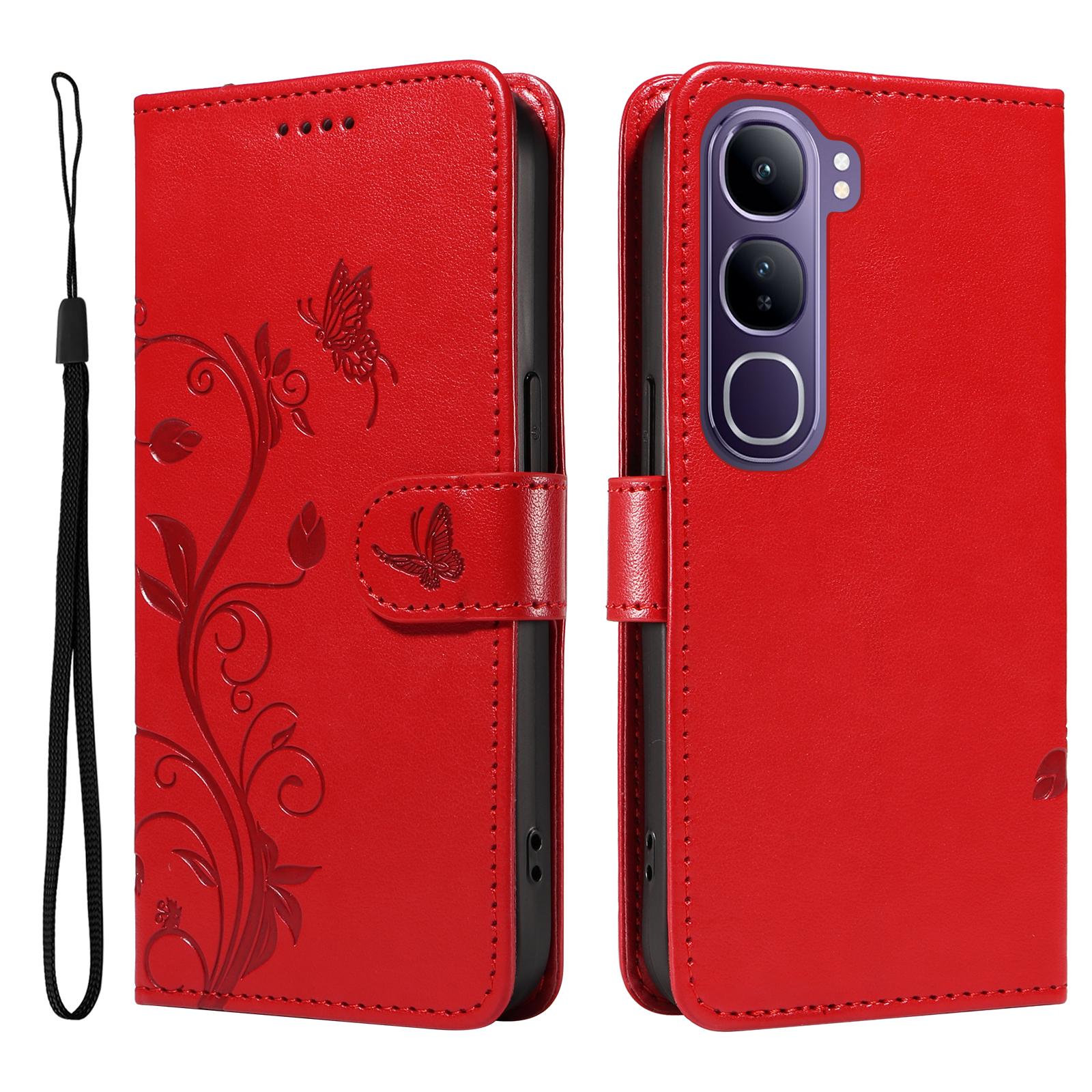 

For vivo V40 Lite (Indonesia) 5G/V40 Lite (Indonesia) 4G PU Leather Cases Flower Pattern Wallet Stand Phone Cover with Strap C