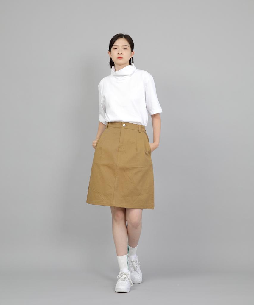 Seinteukeulu Wide Dome Half Band Midi Skirt Wdm-1305 Camel