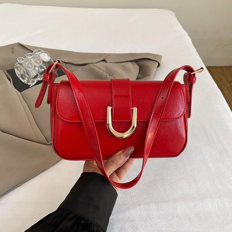 

Solid color, advanced texture, temperament, retro trend, daily practical handbag, urban commuter women s shoulder underarm bag красный