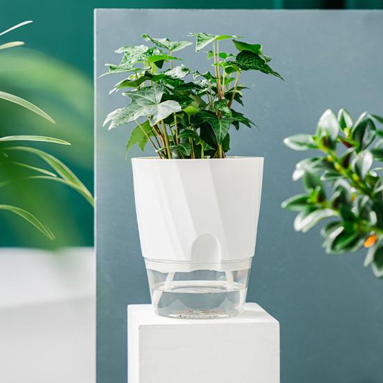 Selbstbewässernder Pflanztopf Blumentopf mit transparentem Reservoir Pflanzgefäß mit Dochtschnüren und Drainagelöchern für Orchideen Afrikanisches Veilchen Sukkulenten Zimmerpflanzen