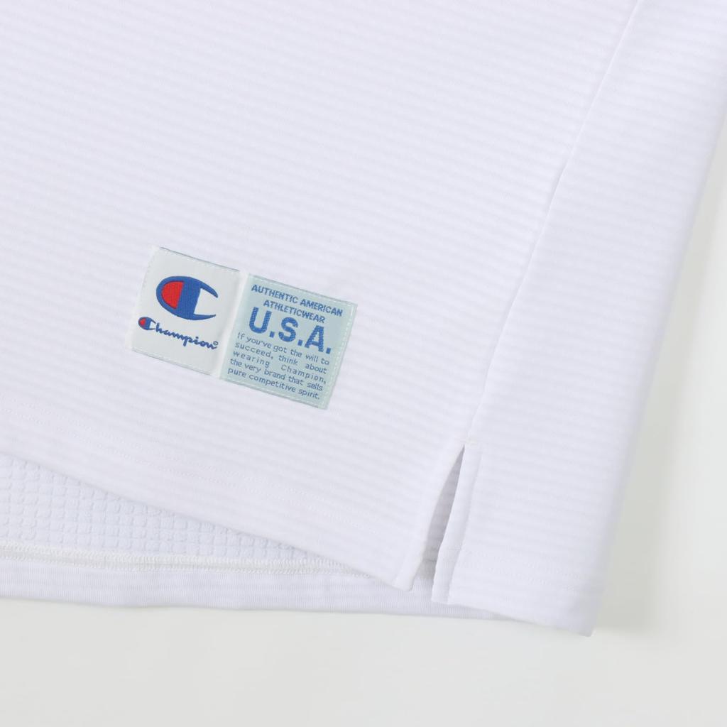 Champion White Long Sleeve Basketball Script Men's T-Shirt, Quick-Drying, Stretch, Antibacterial, Odor-Resistant, Warm, Logo, Half-Zip, C3-YB456