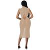Damen Sexy Netz Durchsichtig Heißer Strass Hohl Schlitz Kleid C5796