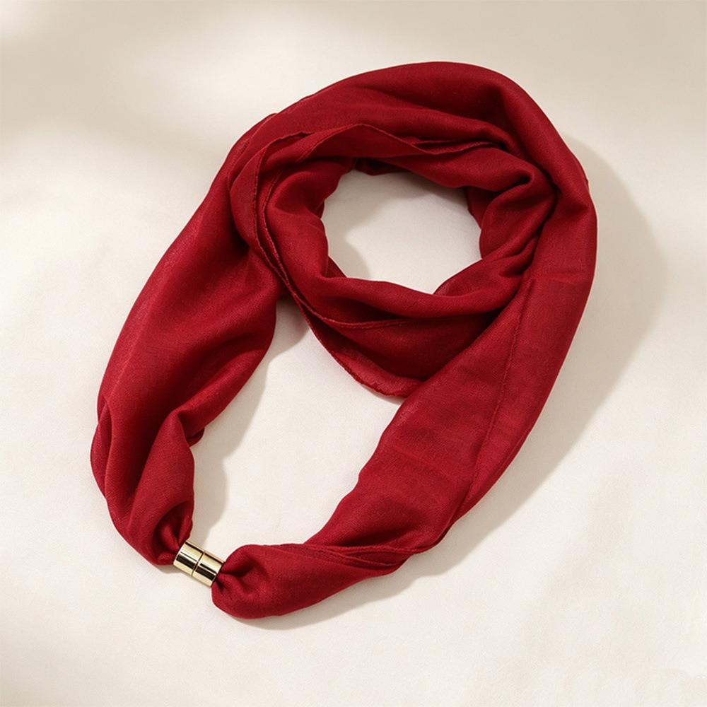 Solid color Neck Scarf Magnet Clasp Silk Scarf Elegant Magnetic Buckle Scarf Autumn