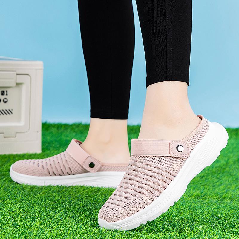 

2025 summer new parents outdoor bag head slippers elderly pedal mesh breathable half drag outdoor two shoes 36