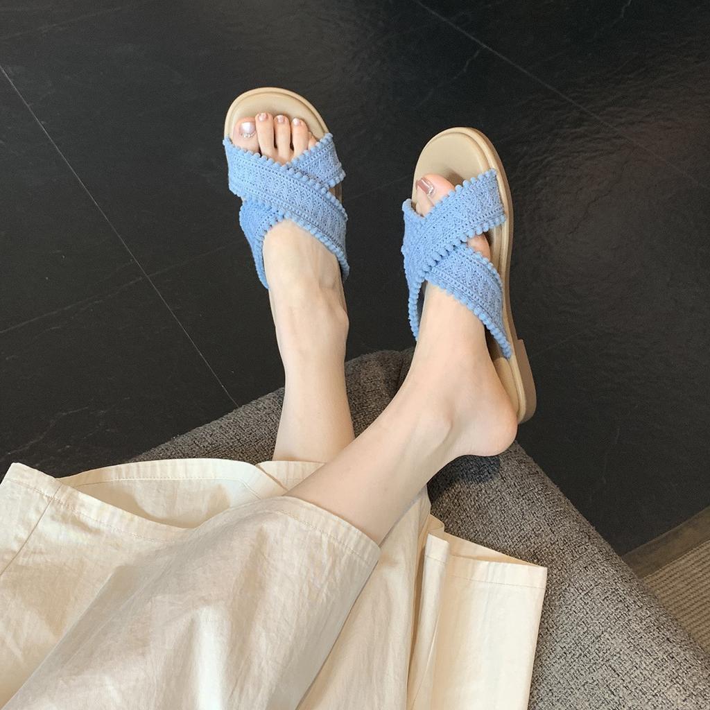 Grape mother has the same style in stock~ two versions~ holiday wind cross-woven open-toed outer wear cool slippers female summer