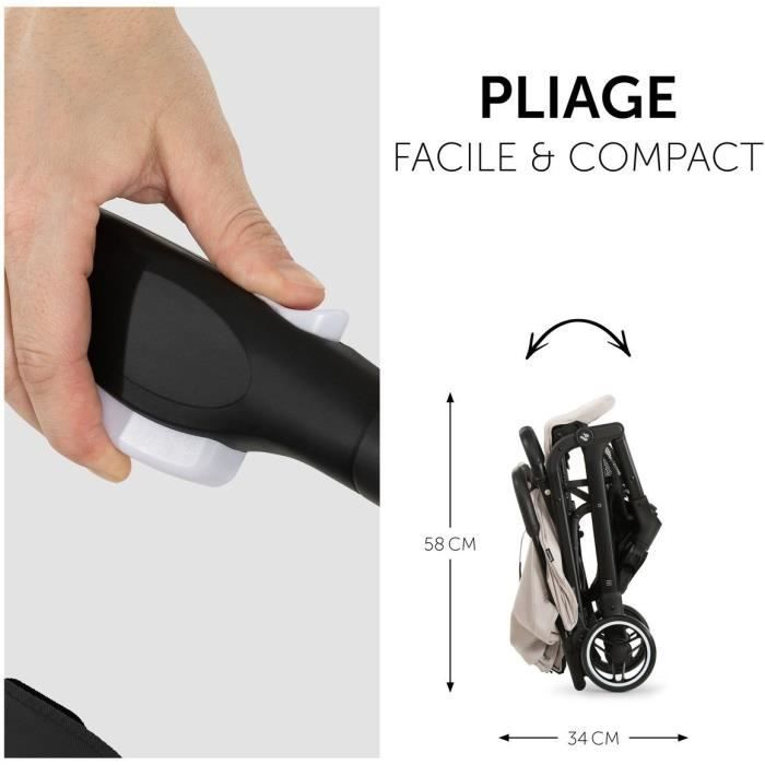 HAUCK - Poussette compacte - TRAVEL N CARE - 4 roues - Pliage à 1 main - Beige