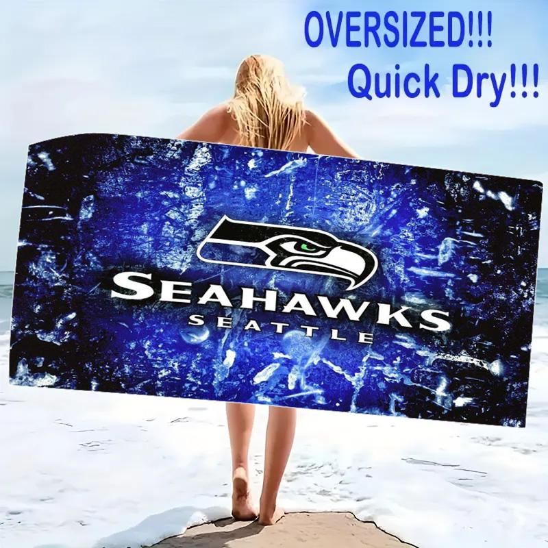 Seattle Seahawks Logo Print Beach Towel, Large Soft Quick Dry Towel for Beach Camping Swimming