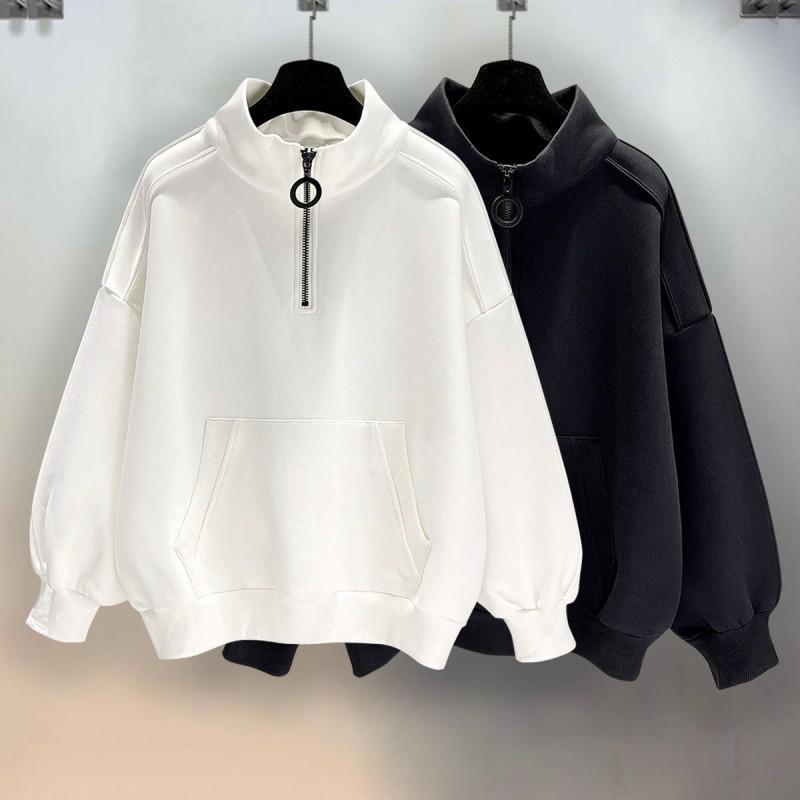 Men's Black Half-Zip Hooded Sweatshirt - American Retro Style, Streetwear for Spring and Autumn