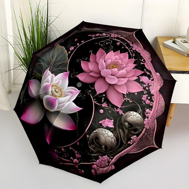 

1pc Lotus Flower Yin Yang Automatic Umbrella Portable Home Essential Umbrella, Iron Umbrella Structure Suitable for All Seasons yy251123108