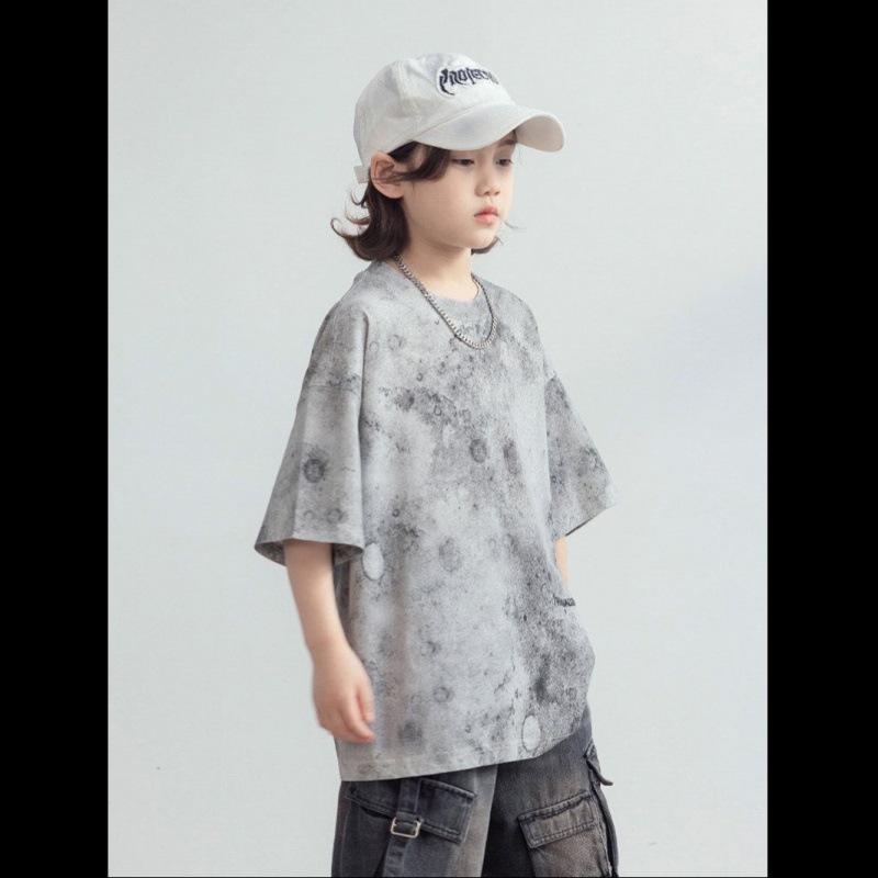 Kids Summer Thin Tie Dye Short Sleeve T Shirt Fashionable Round Neck Top For Older Children