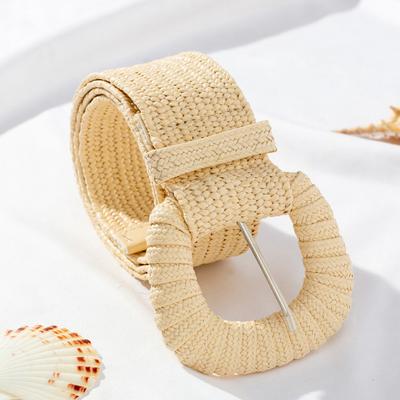 Women Belt Elastic Straw Woven Wide Belt Solid Color Dress Jeans Boho Stretchy Ladies Casual Belt Clothing Accessory
