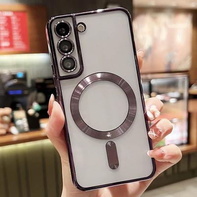 Custodia Trasparente Magnetica Placcata di Lusso per Ricarica Wireless Magsafe per Samsung Galaxy S20 S21 S22 S23 S24 Ultra Plus Cover in Silicone