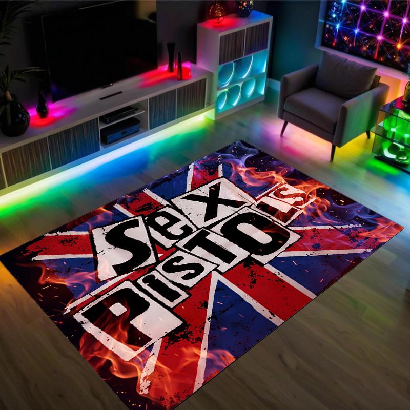 Sex Pistols Design Crystal Velvet Carpet Cozy Non?Slip Printed Rug For Bedroom Living Room Entrance