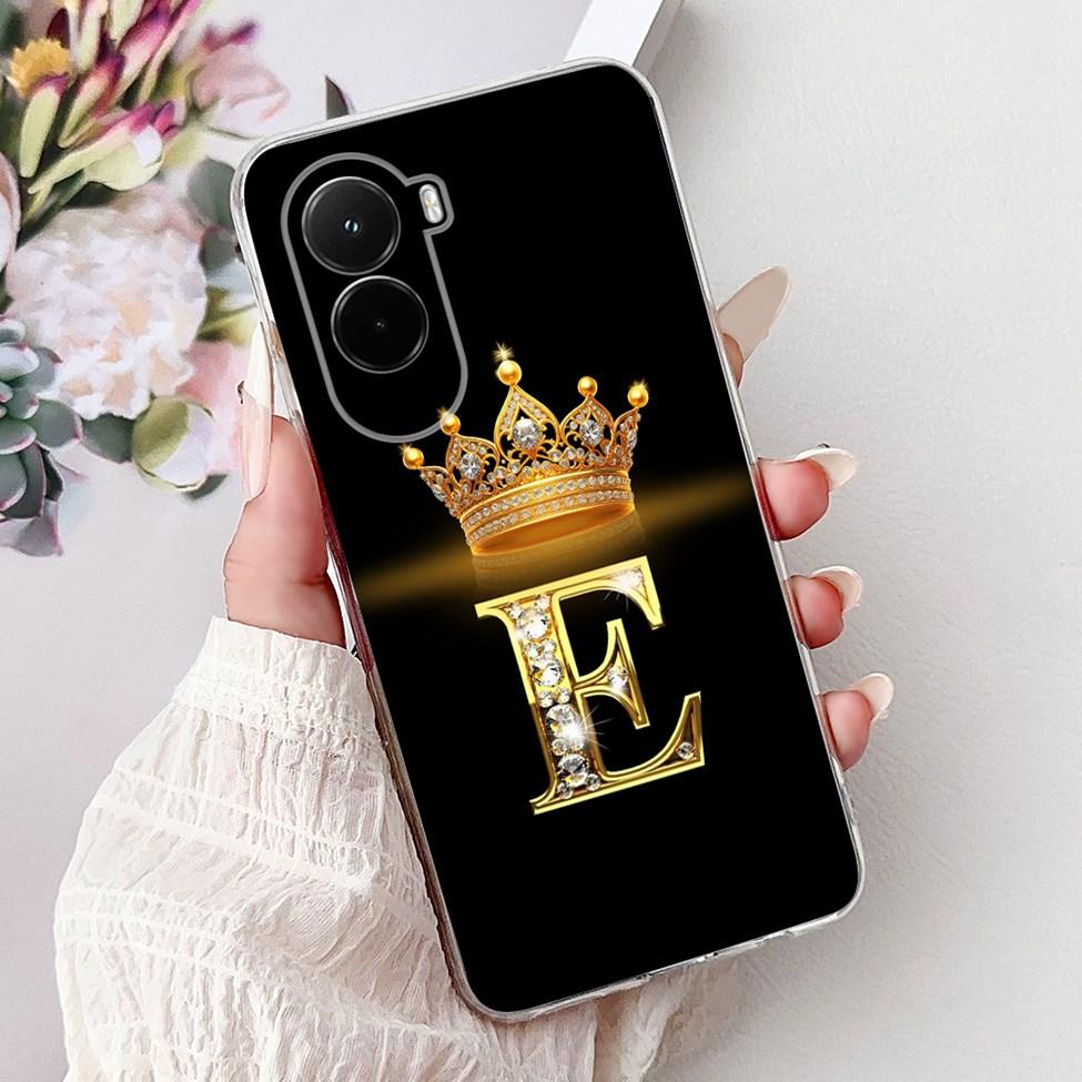 For Xiaomi Poco M7 4G Case Cover Transparent Aesthetic A-Z Letters Fashion Flowers Crown Soft Bumper Casing