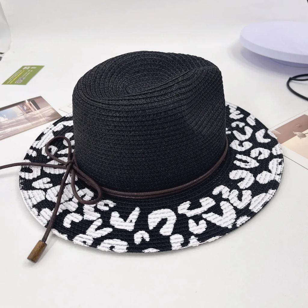 New Leopard Print Straw Sun Hat - Summer Versatile Uv Protection Wide Brim Hat For Women
